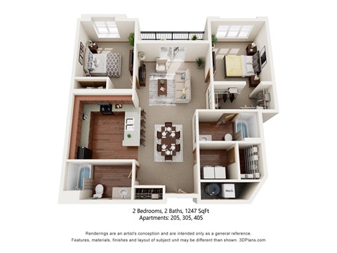 2-bedroom, 2 bathroom apartment with balcony.